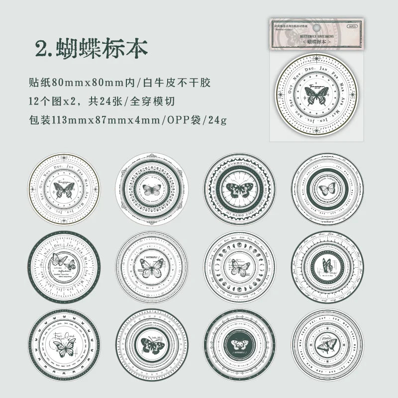Vintage Round Stickers for Journaling | 24pcs Retro Collage Label Pack alternate view
