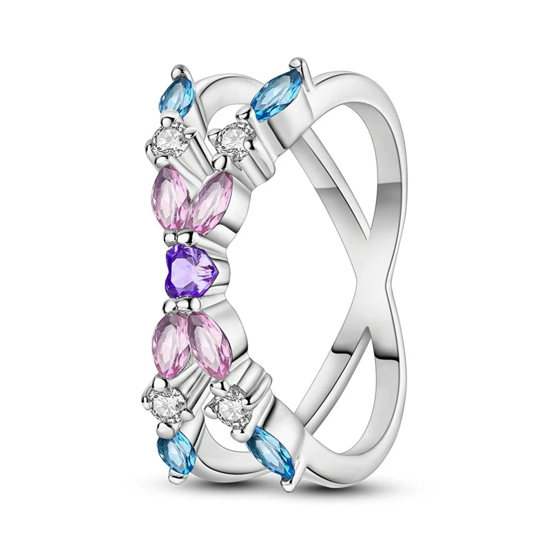 LAZA 925 Sterling Silver Colorful Rings Sparking Zirconium Bowknot Moon Sun Original alternate view