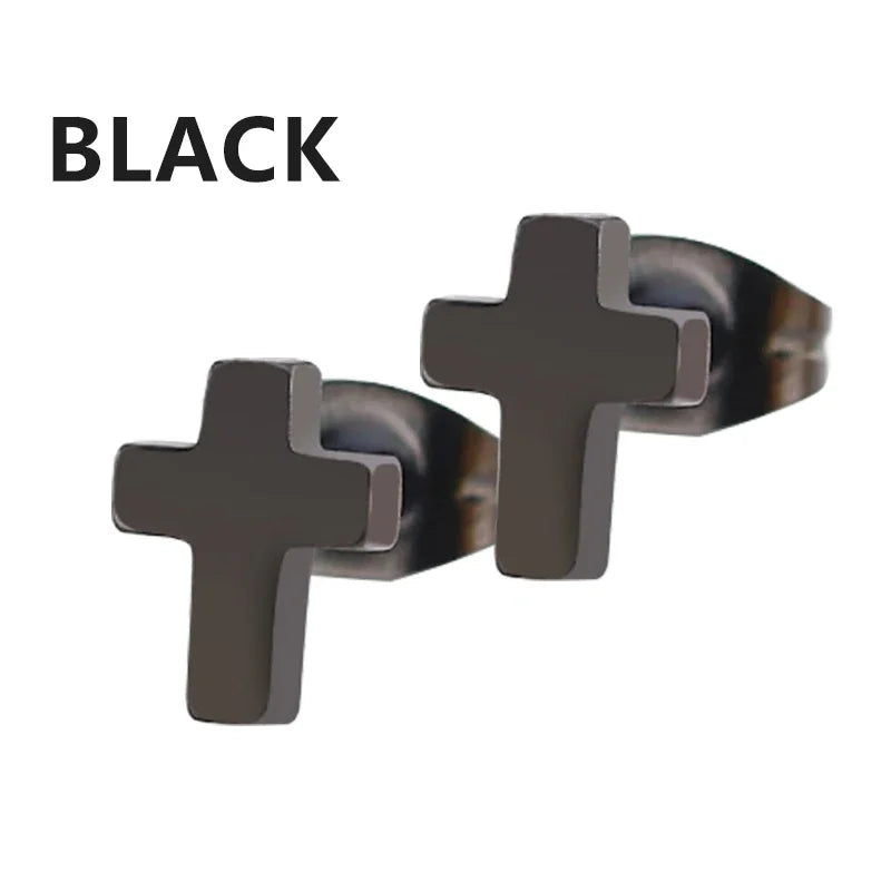 Punk Stainless Steel Cross Stud Earrings Jewelry detail view