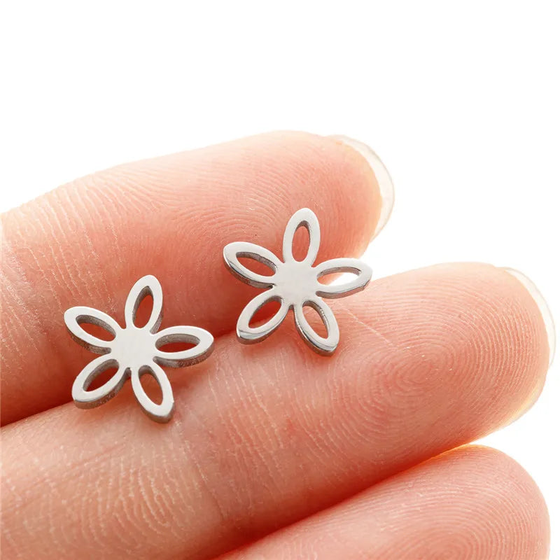 Multiple Stainless Steel Flower Stud Earrings Women Korean Daisy Mandala Rose Lotus E alternate view