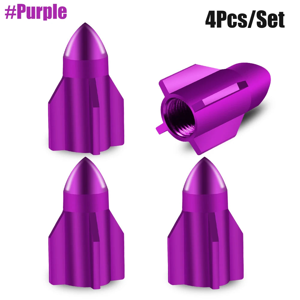 4Pcs/Set Aluminum Rocket Tire Valve Caps for Car Motorcycle Bike Alloy Tyre Valve Covers detail view