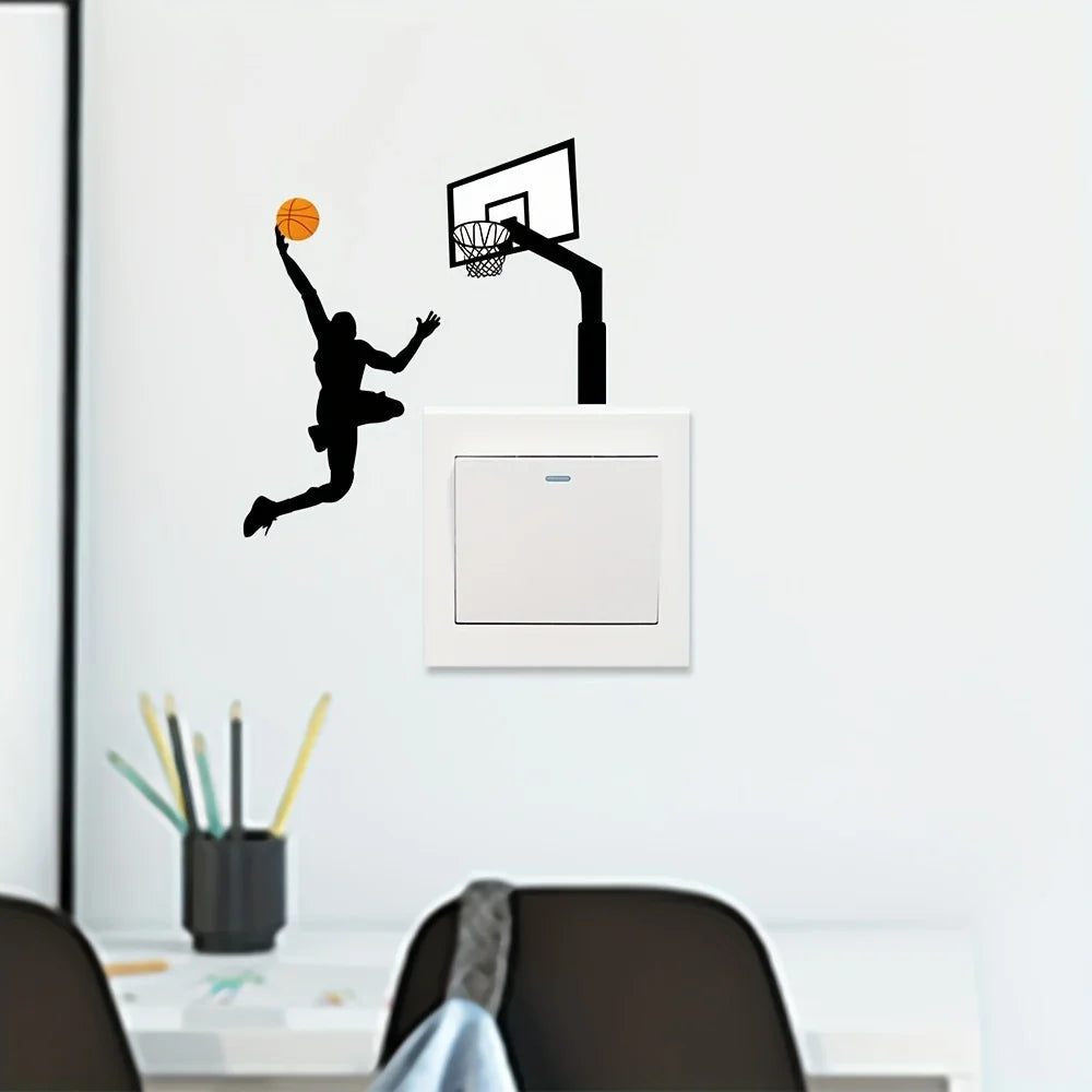 Basketball Player Light Switch Stickers | Waterproof Vinyl Wall Decals for Bedroom an lifestyle view