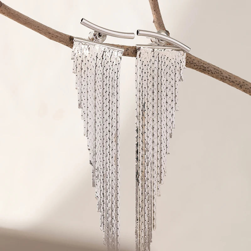 A Pair of Silvery Fashionable Tassel Earrings, Sexy and Elegant Earrings, Perfect Acc alternate view