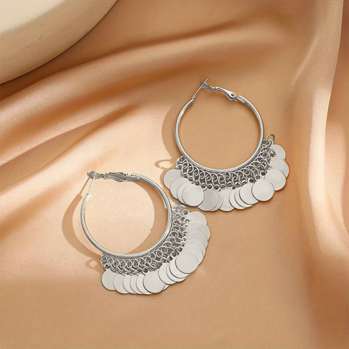 Geometric Disc Charm Earrings | Fashion Hoop Earrings for Women additional angle