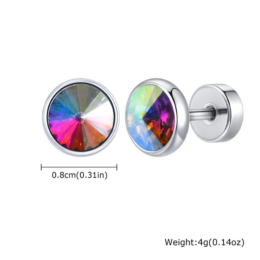 Anti Allergy Round Zircon Stud Earring for Men,AAA CZ Stone Stainless Steel Ear Stu additional angle