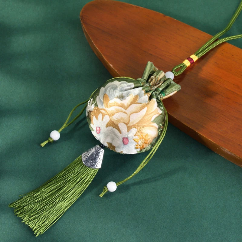 Chinese Style Embroidery Tassel Gift Pouch | Lotus Scented Sachet Bag lifestyle view