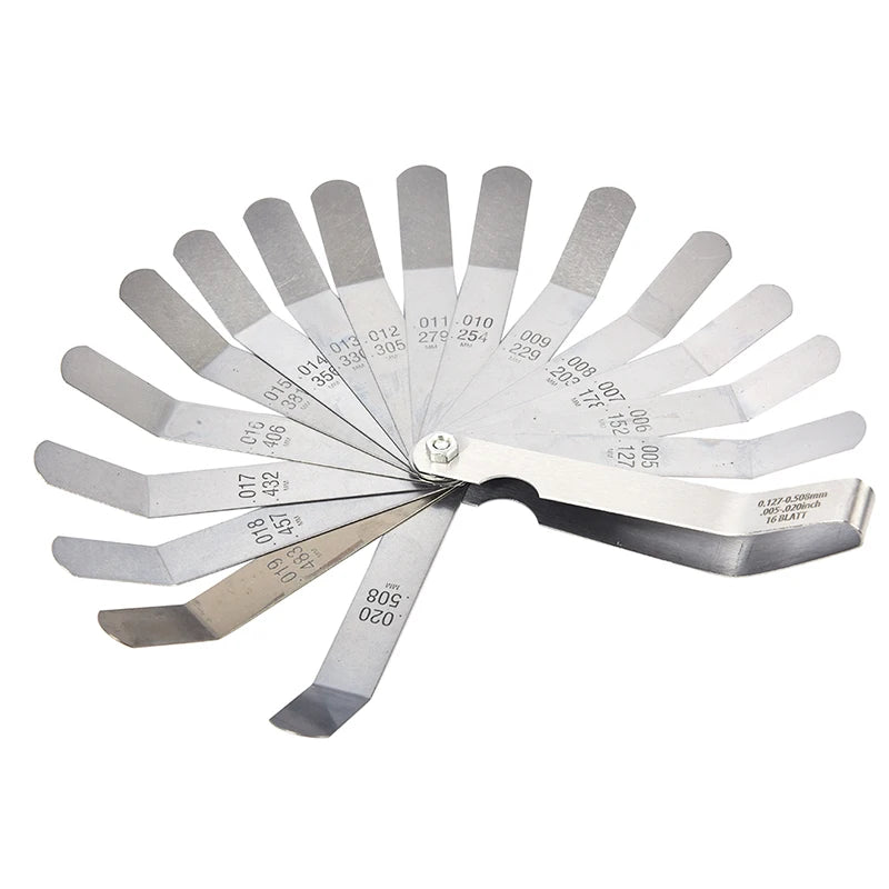 1 set for 16 Blades Feeler Gauge 0.05 to 1mm Thickness Curved Stainless Steel Gap Metric Filler Feel