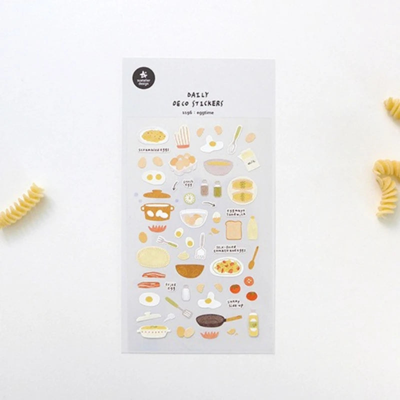Eggtime Breakfast Sticker Set | Korean Aesthetic Paper Stickers for Scrapbooking and D close-up view