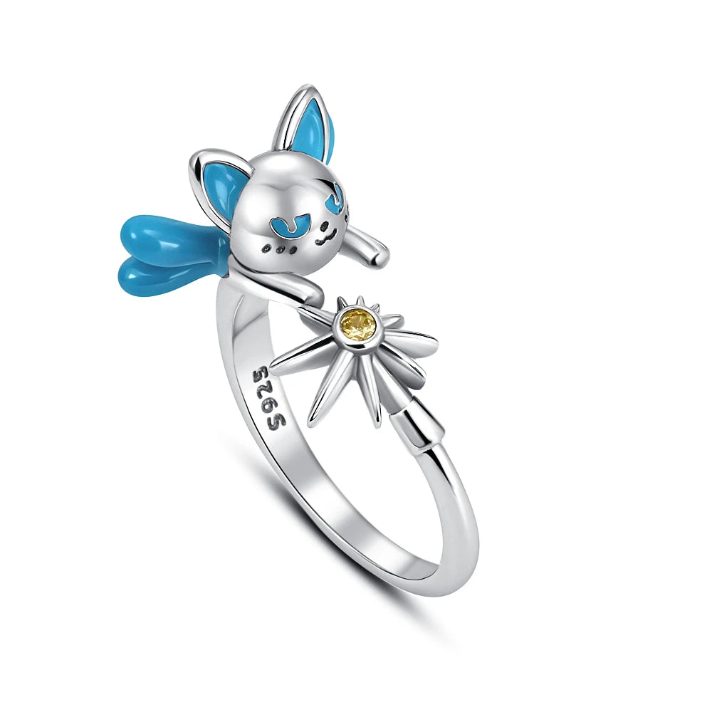 Hot selling new 925 sterling silver mini Snoopy Christmas pink diamond love orchid rin close-up view