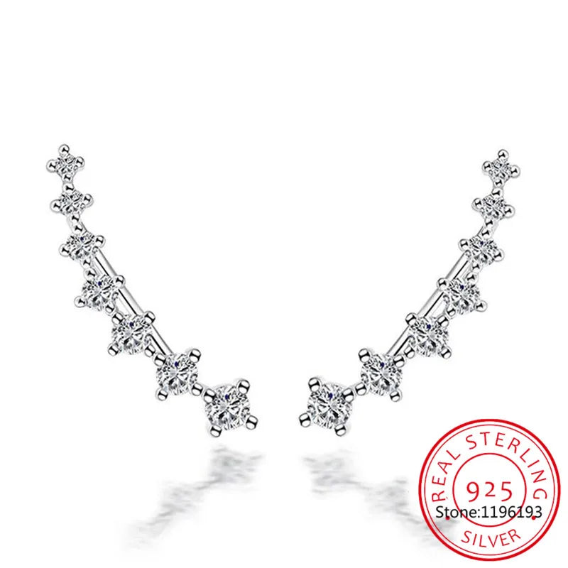 925 Silver Moissanite Climber Earrings | 7 Star Crawler Stud Ear Cuff detail view