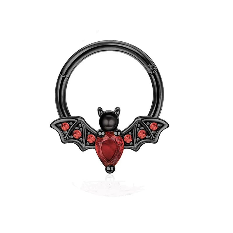 1Pcs 16G Halloween Bat Septum Nose Ring Inlaid Shiny Zircon, Sweet Hinged Nose Ring Sept detail view