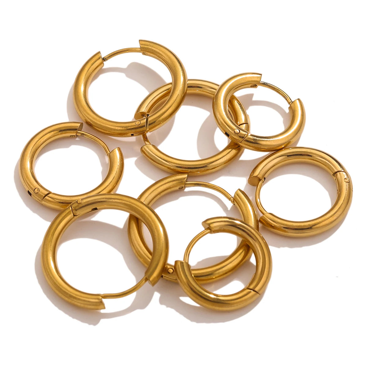 6pcs Stainless Steel 3mm 4mm Hoop Earrings | PVD Gold Plated Korean Round Earrings for M detail view