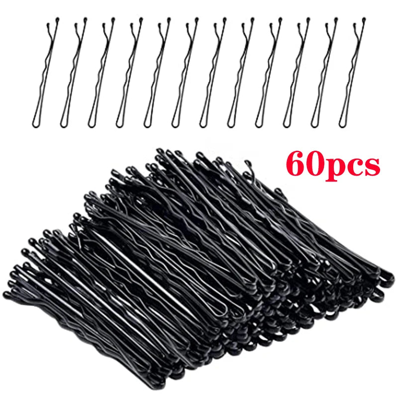 Black Hairpins Barrette for Women Hair Clip Lady Bobby Pins Invisible Wave Curly Bride close-up view