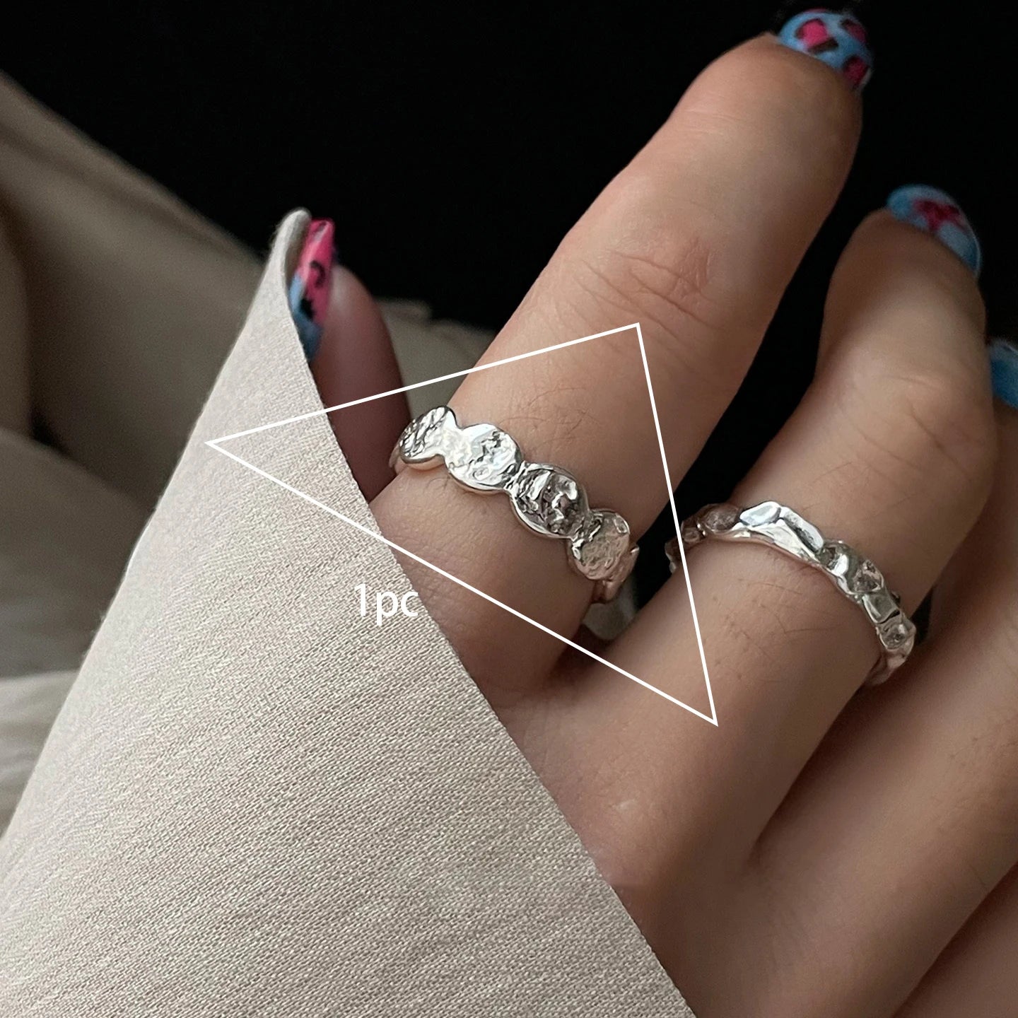 PANJBJ 925 Sterling Silver Frosting Geometry Ring for Women Wide Texture Versatile Handm detail view