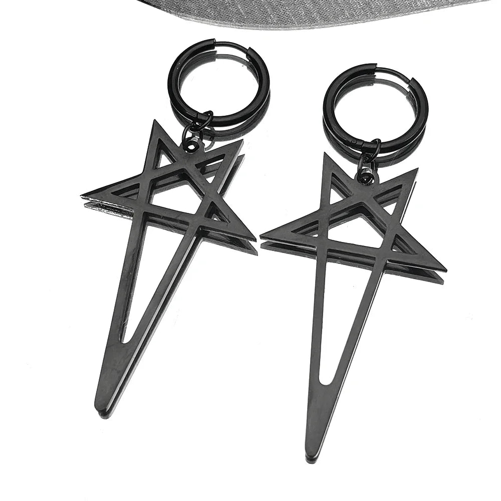 Pentagram Spike Rivet Hoop Earrings | Stainless Steel Gothic Punk Jewelry alternate view