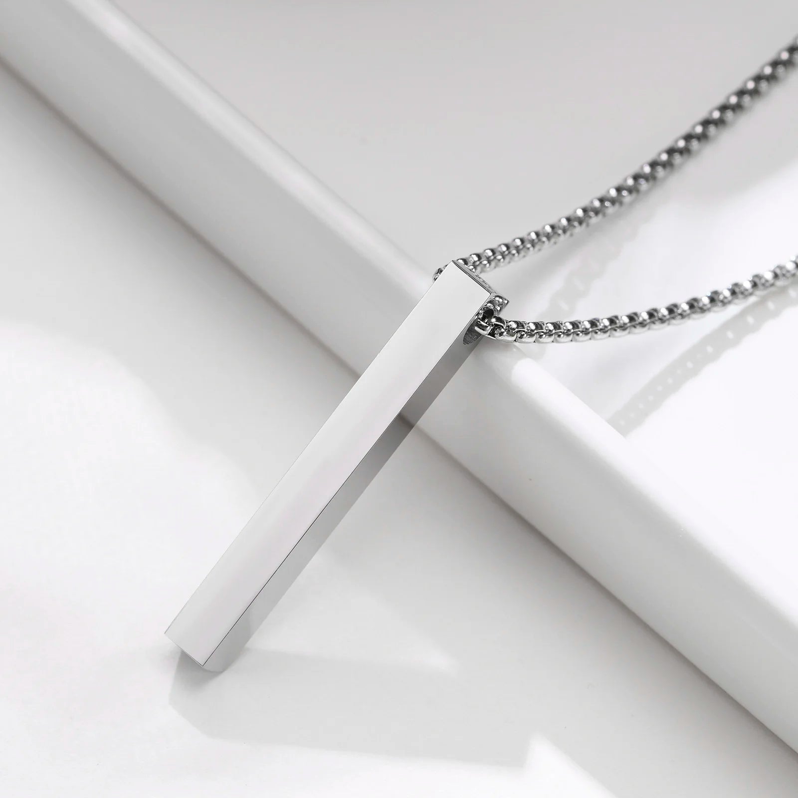 Vinox 5mm Pillar Necklace | Unisex Stainless Steel Geometric Pendant lifestyle view