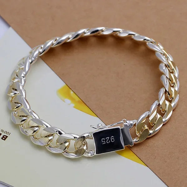 Fine 925 Sterling Silver Noble Nice Chain Solid Bracelet for Women Men Charms Party Gift detail view