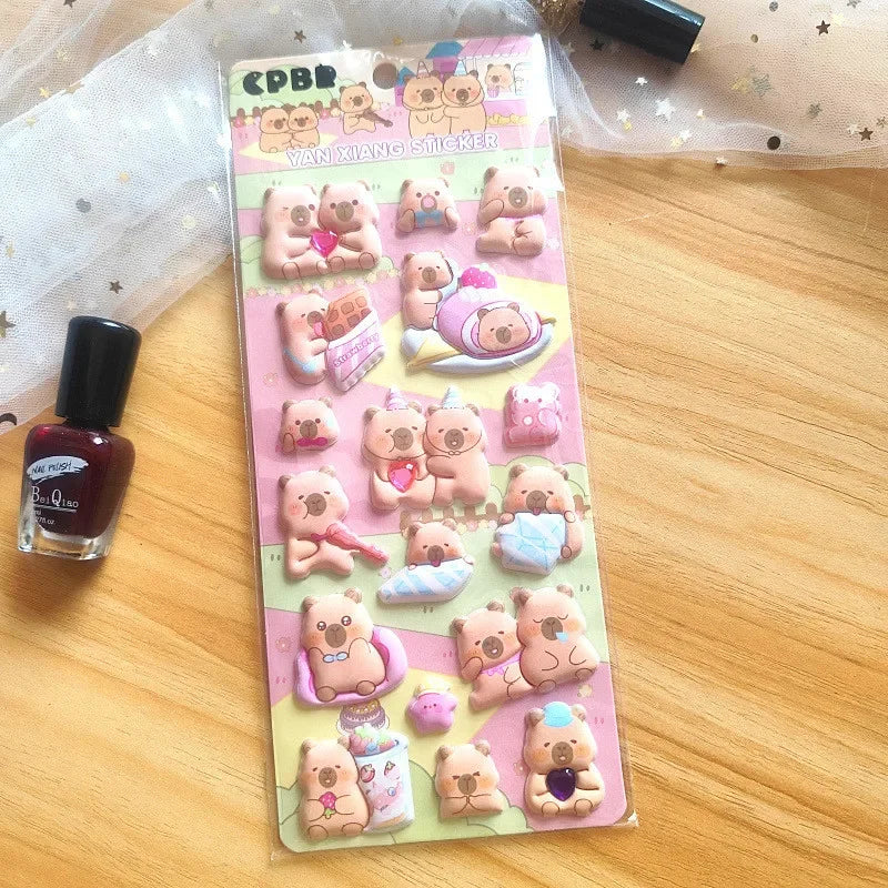 4 Pcs Capybara Cubs Kids' Cartoon Soft High-Foam Stickers - Super Raised, Cute & Adorable, Removable Adhesive