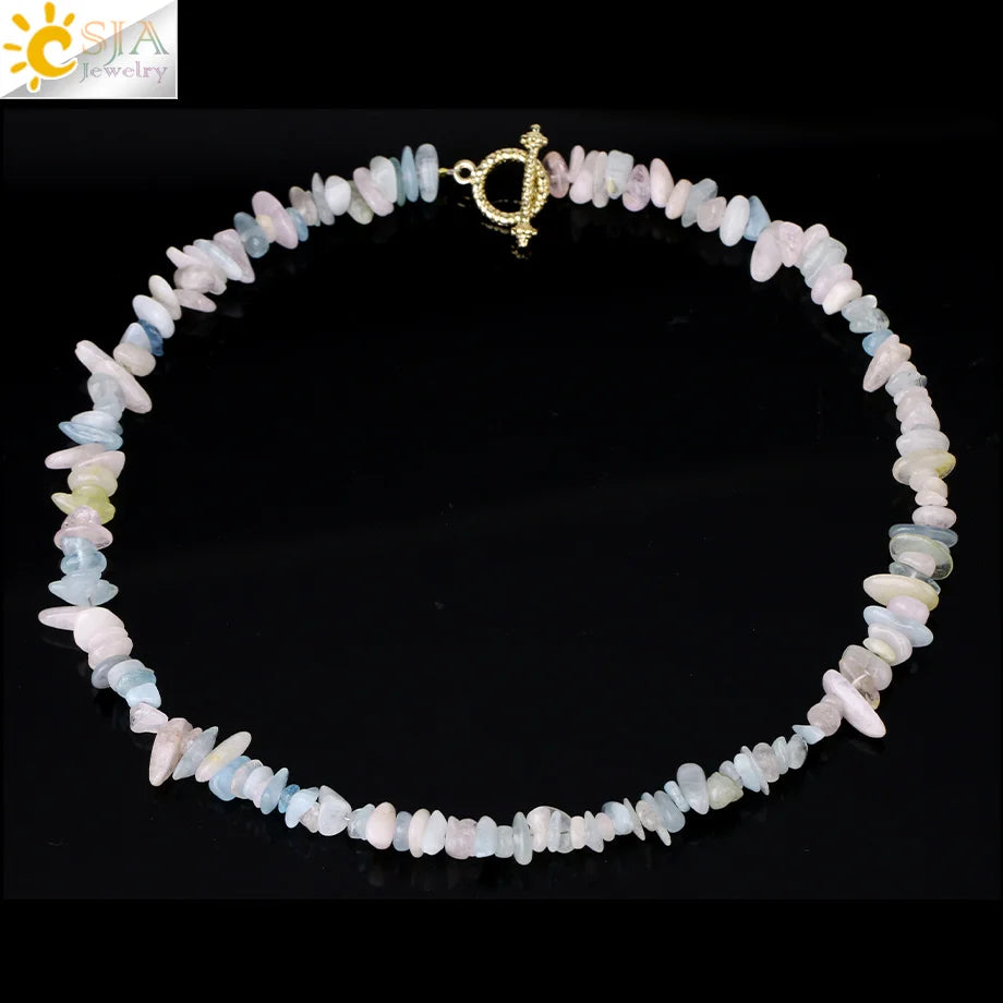 Natural Chip Stone Choker Necklace | Bohemia Crystal Bead Jewelry detail view