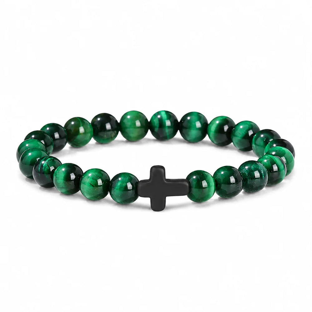 Prayer Men Natural Stone Wood Beads Rosary Hematite Cross Bracelets Onyx Meditation B lifestyle view