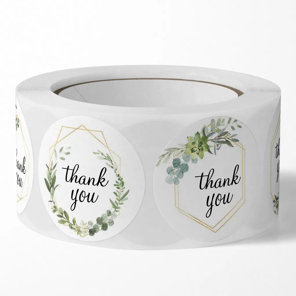 500 Pieces Round Floral Thank You Stickers | Self-Adhesive Gratitude Labels close-up view