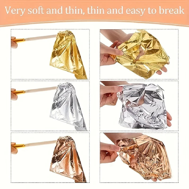 100pcs Imitation Golden Silvery Foil Paper Leaf Sheet Gilding DIY Art Craft Paper DIY lifestyle view