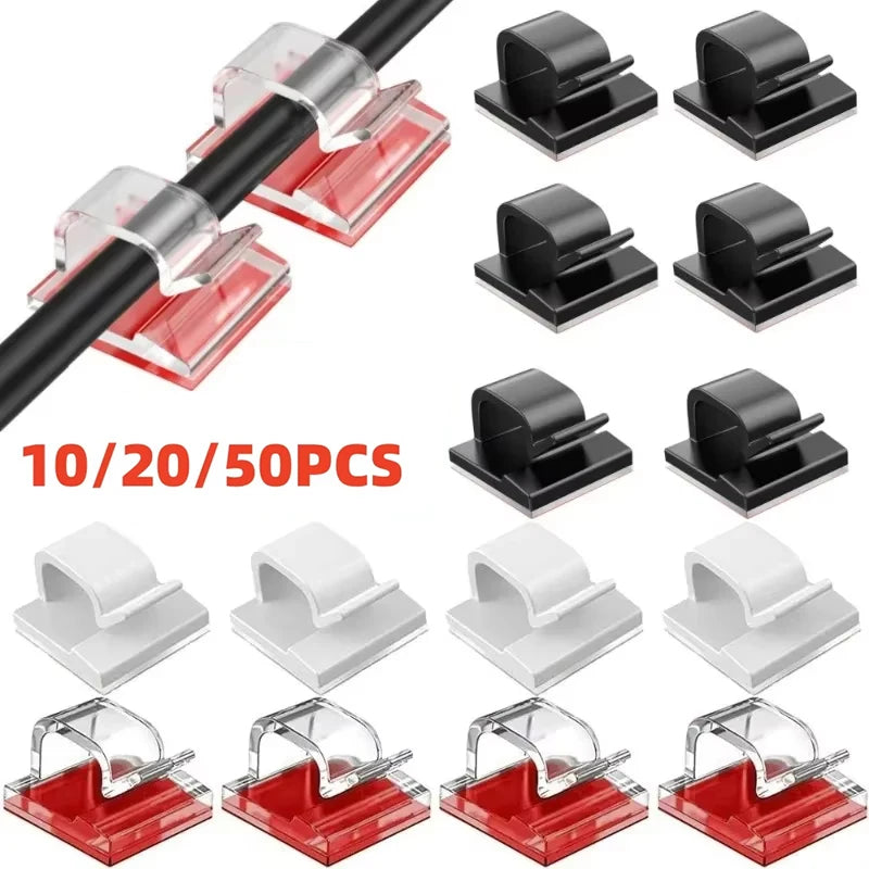 10/20/50PCS Cable Organizer Clip Wire Winder Holder Protector USB Cable Management Self-Adhesive Hoo