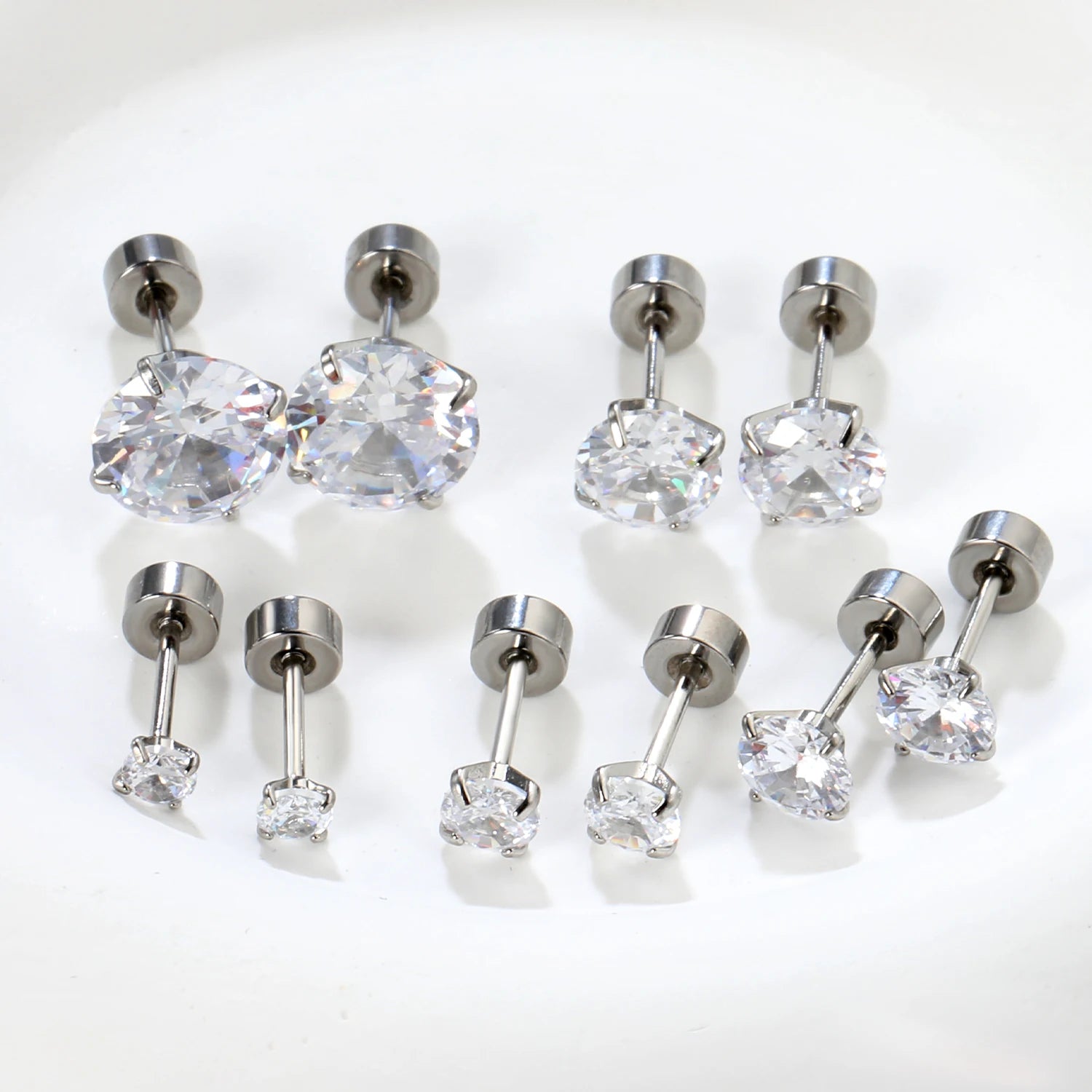 Surgical Steel Cubic Zirconia Stud Earrings | Unisex Screw-Back Earrings additional angle