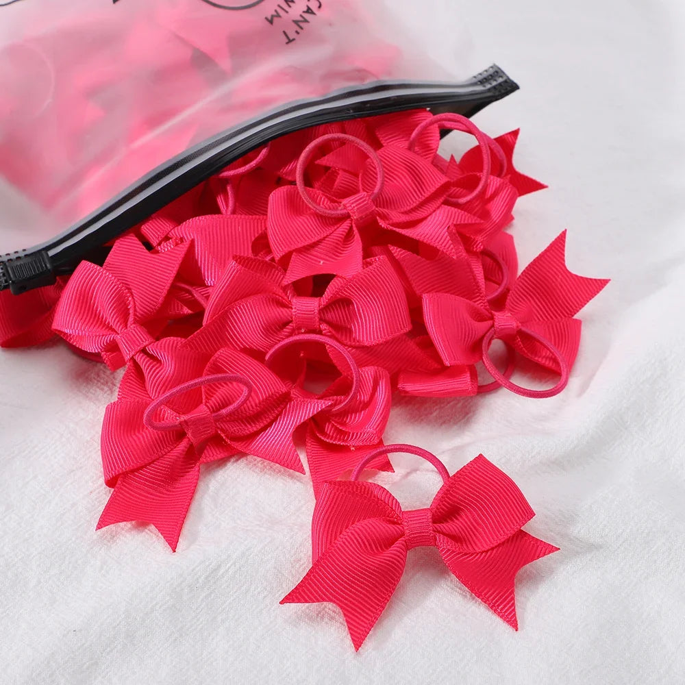 10Pcs/lot Grosgrain Ribbon Pigtail Hair Bows Elastic Hair Ties Hair Bands Holders G additional angle
