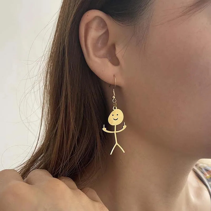 Funny Doodle Drop Earrings For Women Punk Hip Hop Metal Hand Gesture
