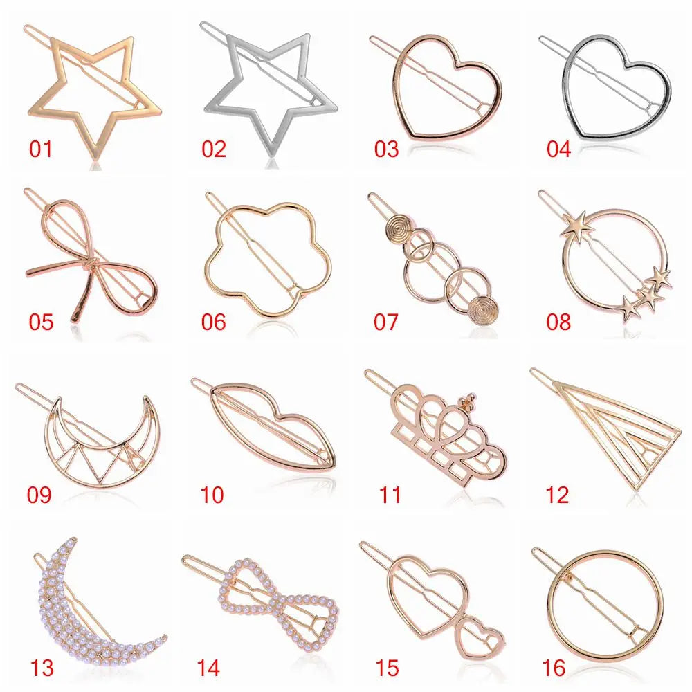 1PC Geometric Ponytail Hairpins Bobby Pins Knot Hair Clip Star Heart Barrettes Metal lifestyle view