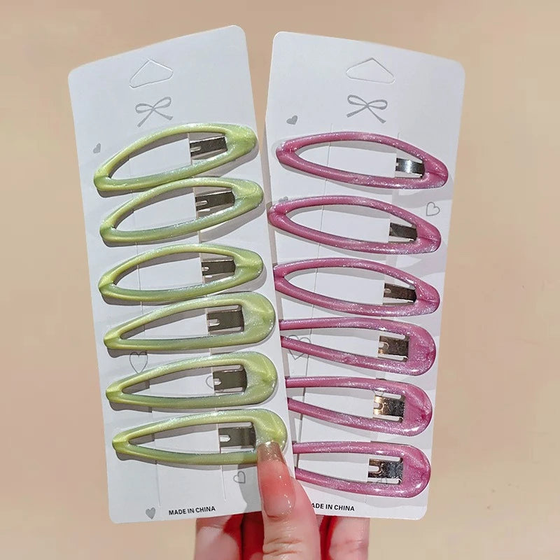 6pcs/pack Geometric Leopard Solid Snap Hairpins Fashion Alloy Bobby Pins Water-drop O lifestyle view