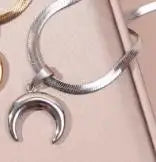 40cm+5 Exquisite stainless steel OX Moon Necklace Half Moon Blade Chain Necklaces Gol alternate view