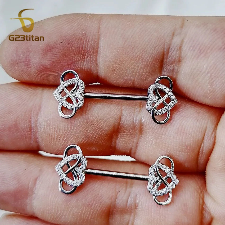 G23titan 2pcs Infinity Love Heart Nipple Piercing Ring 14G Surgical Titanium Barbell Ind detail view