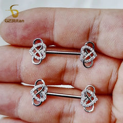 G23titan 2pcs Infinity Love Heart Nipple Piercing Ring 14G Surgical Titanium Barbell Ind detail view