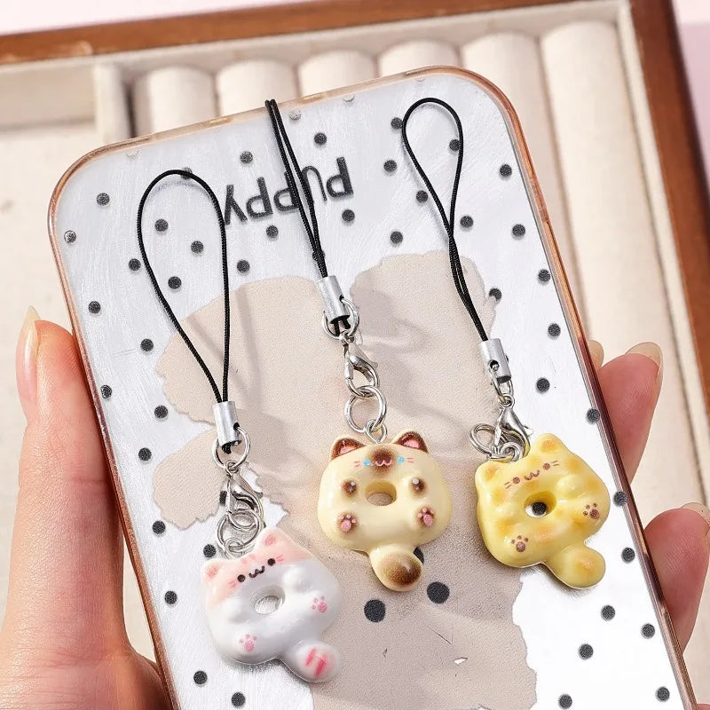Cute Cartoon Cat Cookie Phone Charm Strap Soft Kawaii Kitty Phone Lanyard Strap Key Ch close-up view