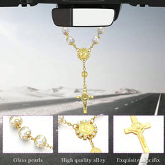 Cross Pendant Rosary Necklace close-up view