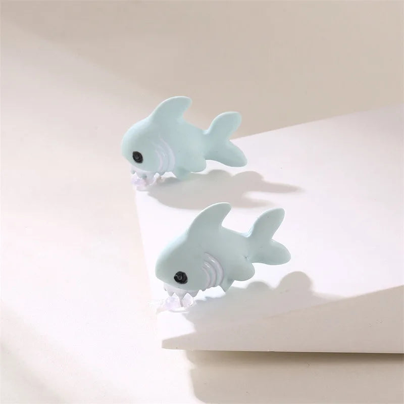 Imitation Animal Biting Shark Stud Earrings for Women lifestyle view