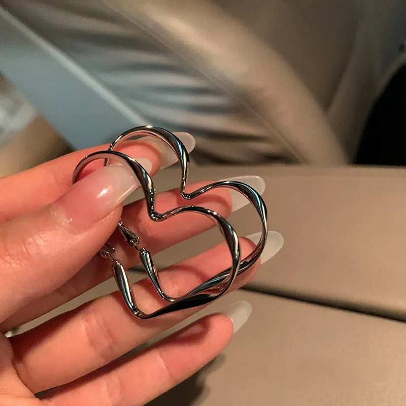 Trendy Hollow Heart Earring Cuff | Fashion Hoop Earrings for Women detail view