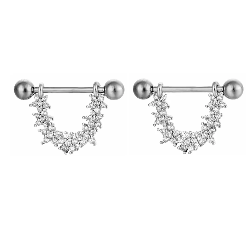 2pc 16G 14G Titanium Barbell CZ Zircon Nipple Shield Jewelry Women Anti-allergic Body lifestyle view