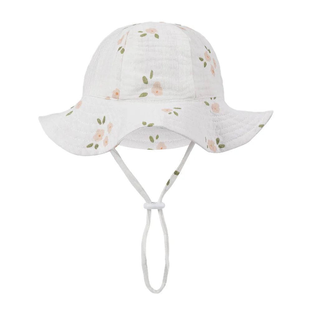 Floral Print Baby Bucket Hats | Adjustable Sun Protection Caps for Infant Boys Girl additional angle