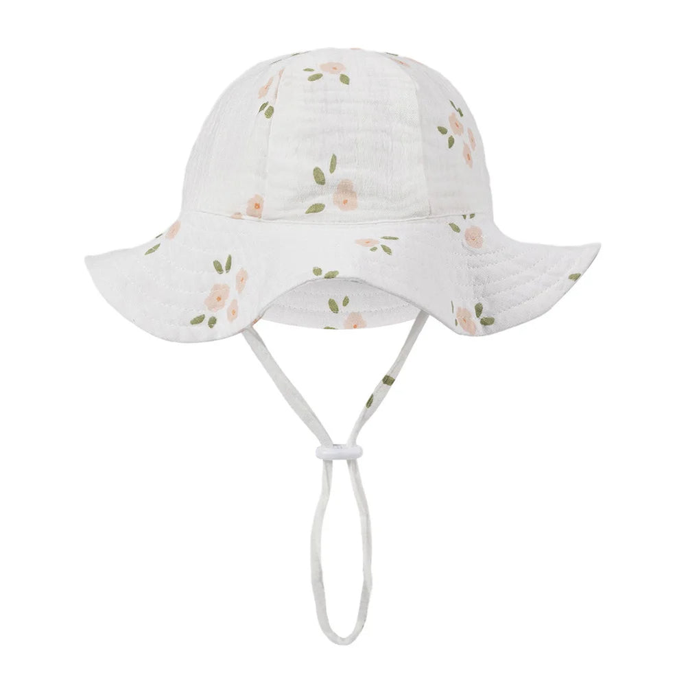 Floral Print Baby Bucket Hats | Adjustable Sun Protection Caps for Infant Boys Girl additional angle