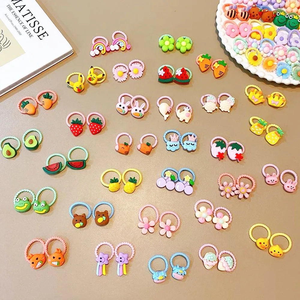 Cute Thumb Hair Ties For Girls,high Elasticity,cartoon Animal Flowers And Fruit Decor lifestyle view