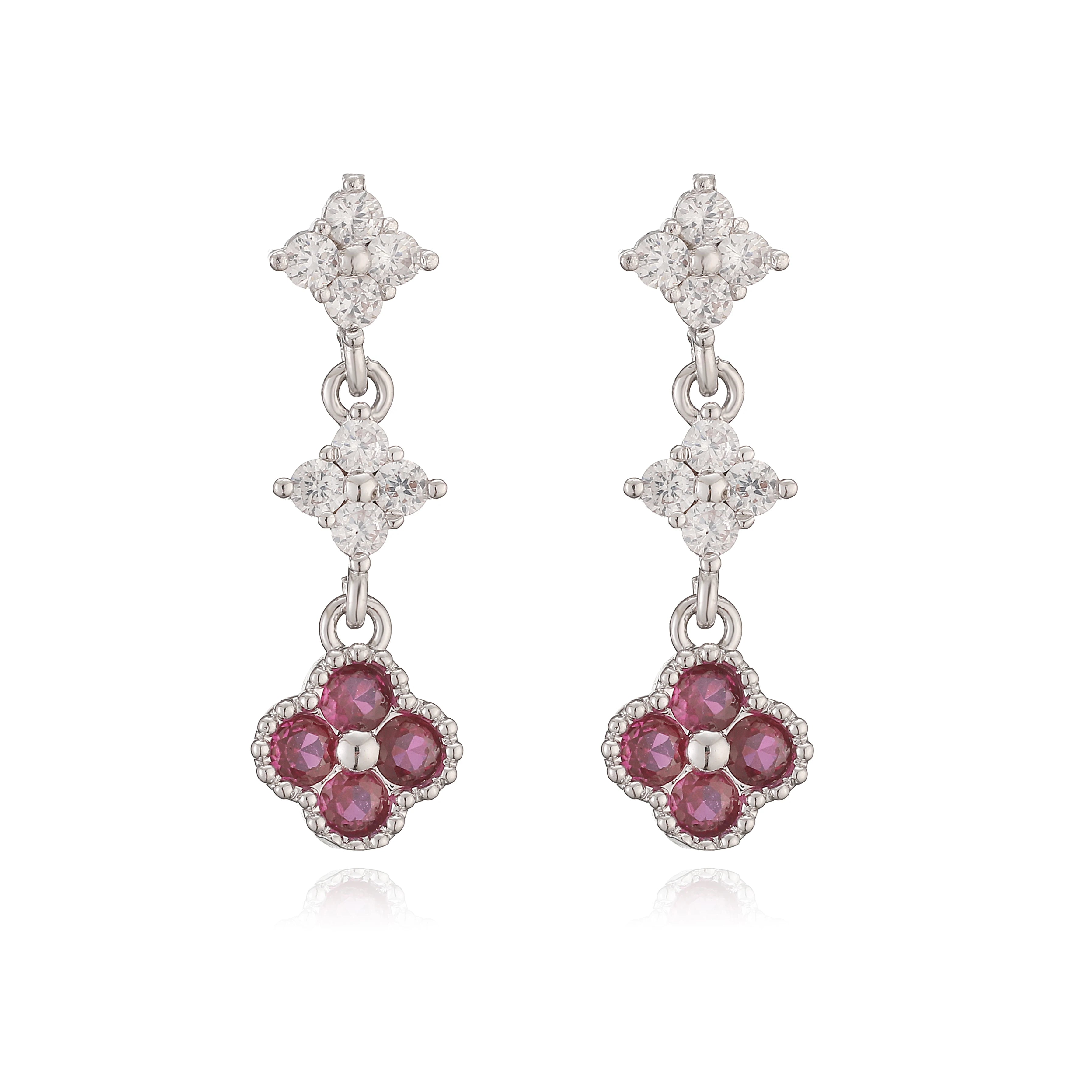 HECHENG,Sparkling Zirconia Stud Earrings Floral Tassel Earrings French Banquet Style Rom detail view