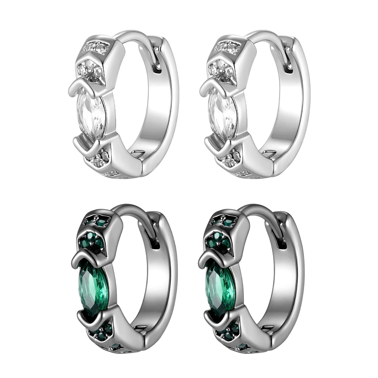 Stylish Green Zircon Minimal Hoop Earrings for Men, Vintage Small Huggie Earrings, Hypoallergenic Pi