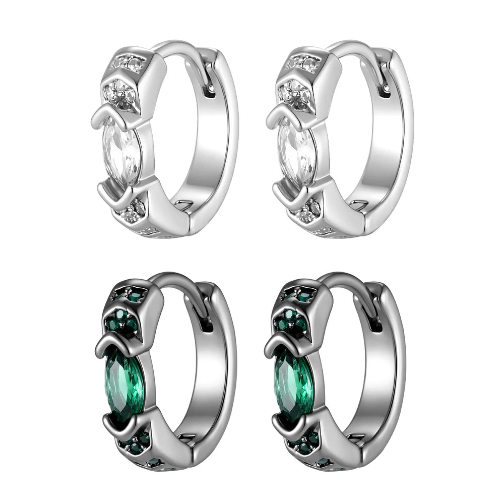 Stylish Green Zircon Minimal Hoop Earrings for Men, Vintage Small Huggie Earrings, Hypoallergenic Pi