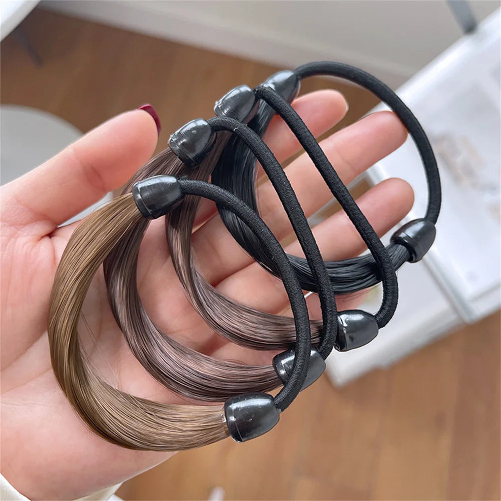New Faux Wig Elastics Hair Ties for Women Girl Ponytail Wrap Holders Hair Band Simp additional angle
