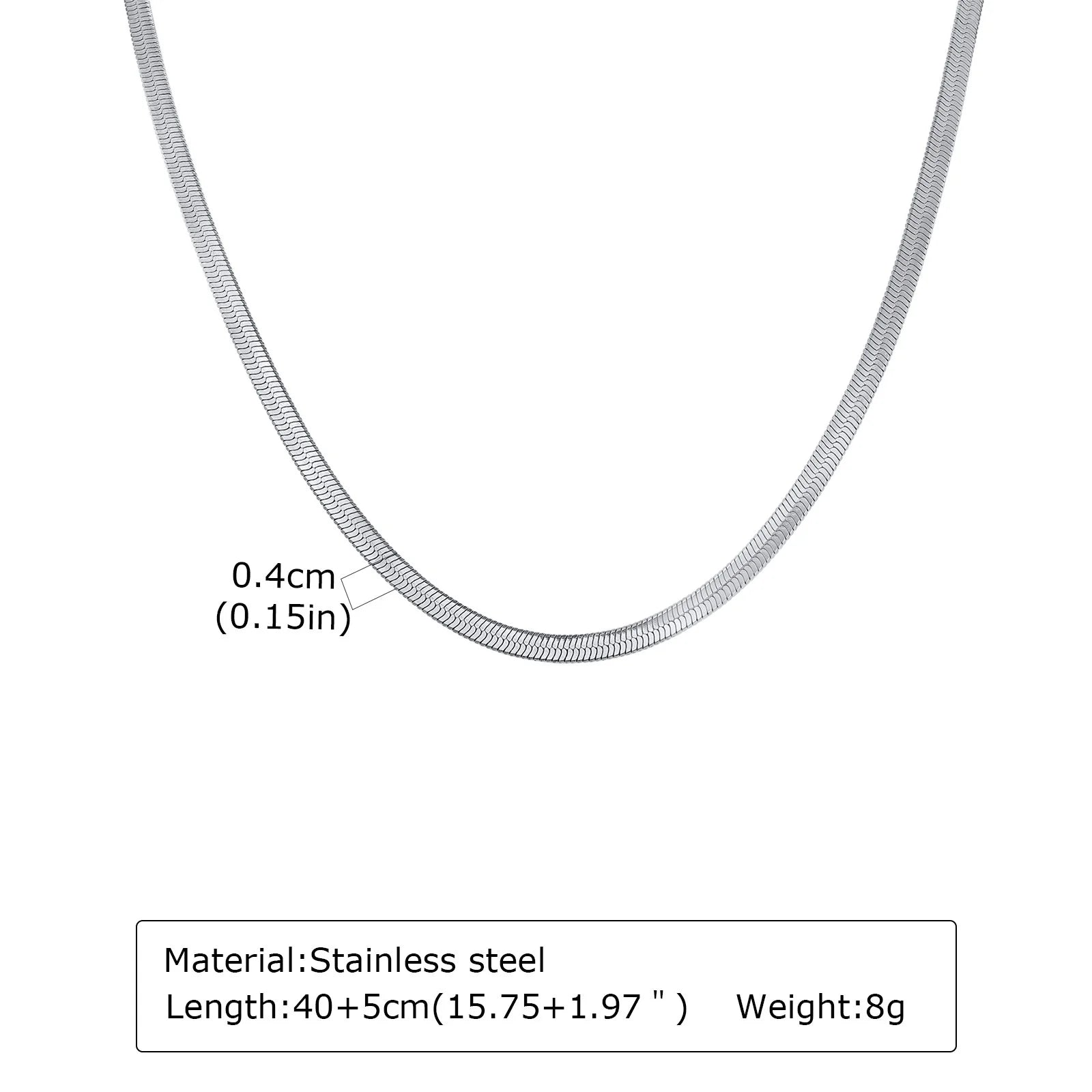 Stainless Steel Snake Chain Necklace for Women Men, Silver Color Herringbone Choker Flat detail view