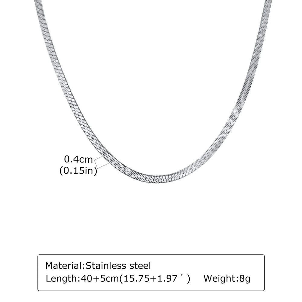Stainless Steel Snake Chain Necklace for Women Men, Silver Color Herringbone Choker Flat detail view