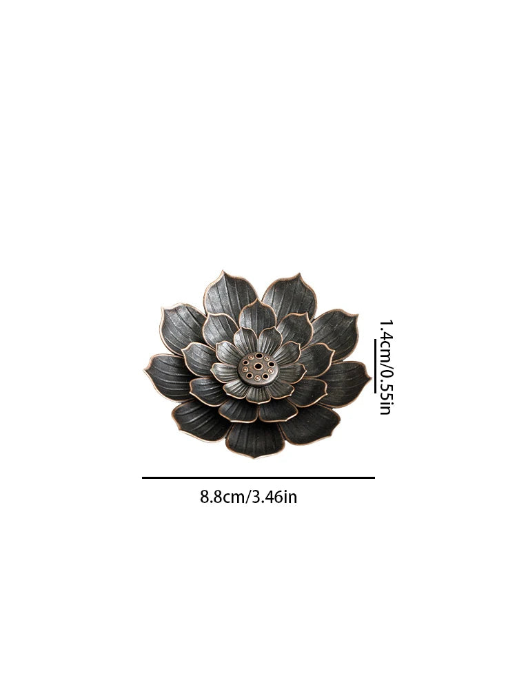 2in1 Alloy Incense Burner | Metal Sandalwood Stick Holder with Zen Lotus Design additional angle